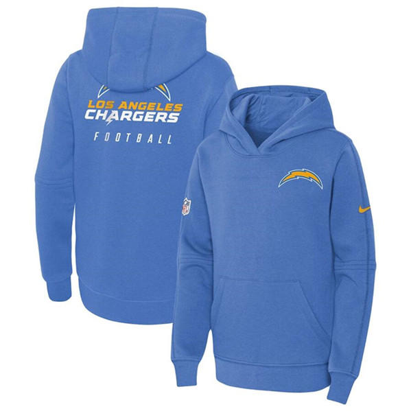 Youth Los Angeles Chargers Light Blue Sideline Club Fleece Pullover Hoodie